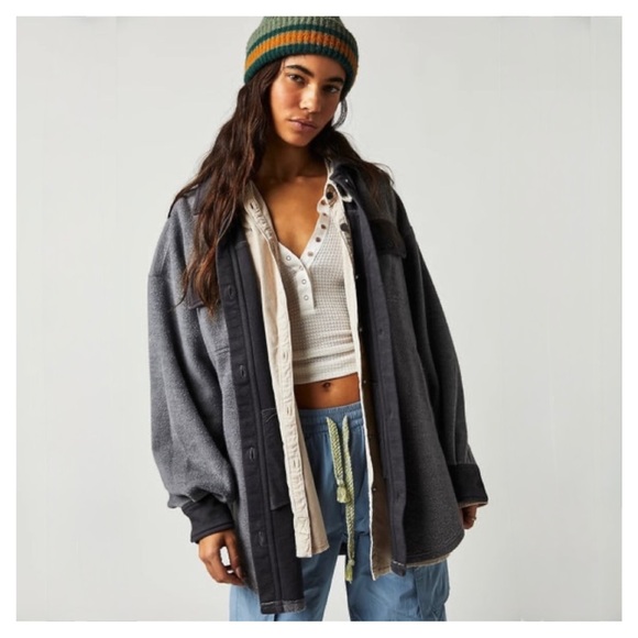 Free People Jackets & Blazers - FREE PEOPLE • Ruby Shacket in Washed Black • Medium